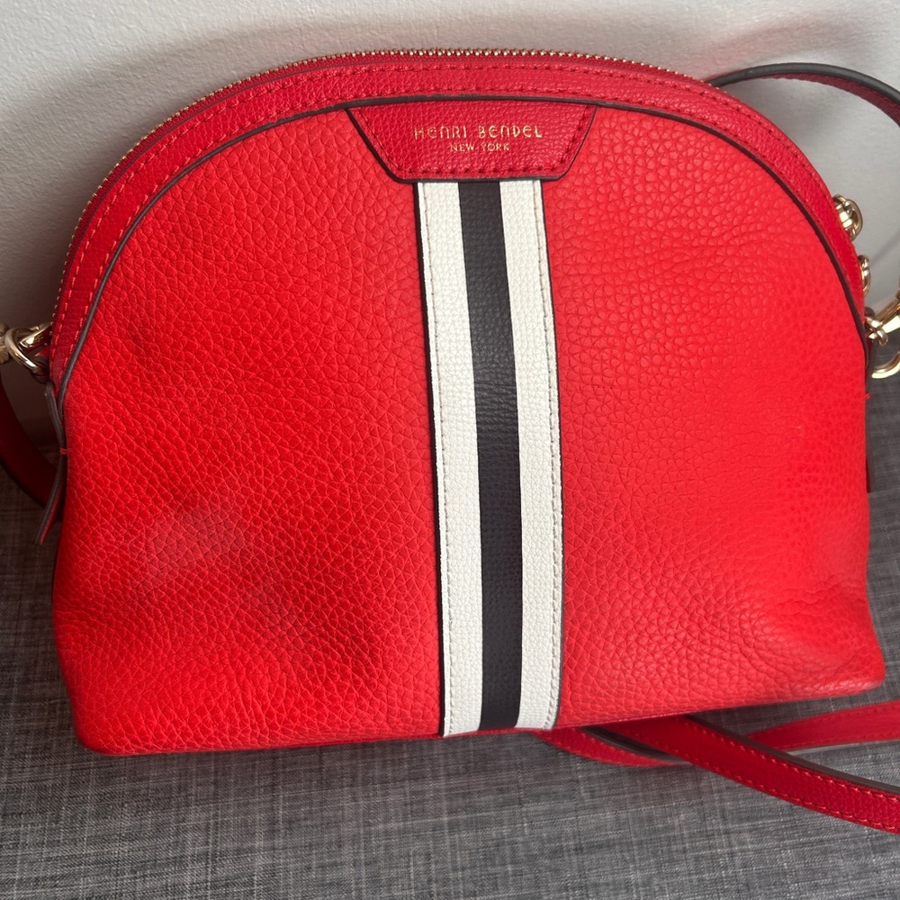 Henri Bendel Red and Black Crossbody Bag with Racing Stripe